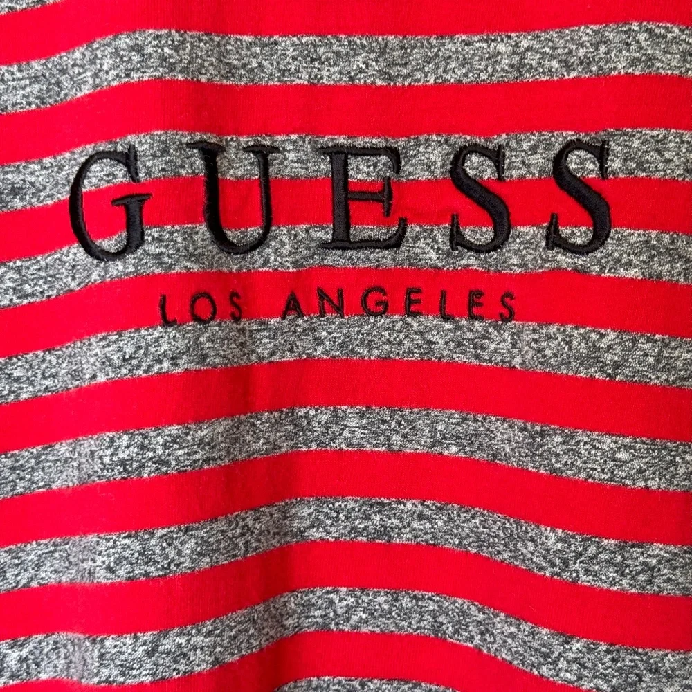 Guess Bold Stripes Embroidery Focal Point Short Sleeve Unisex Crewneck Tee Shirt - Picture 6 of 8
